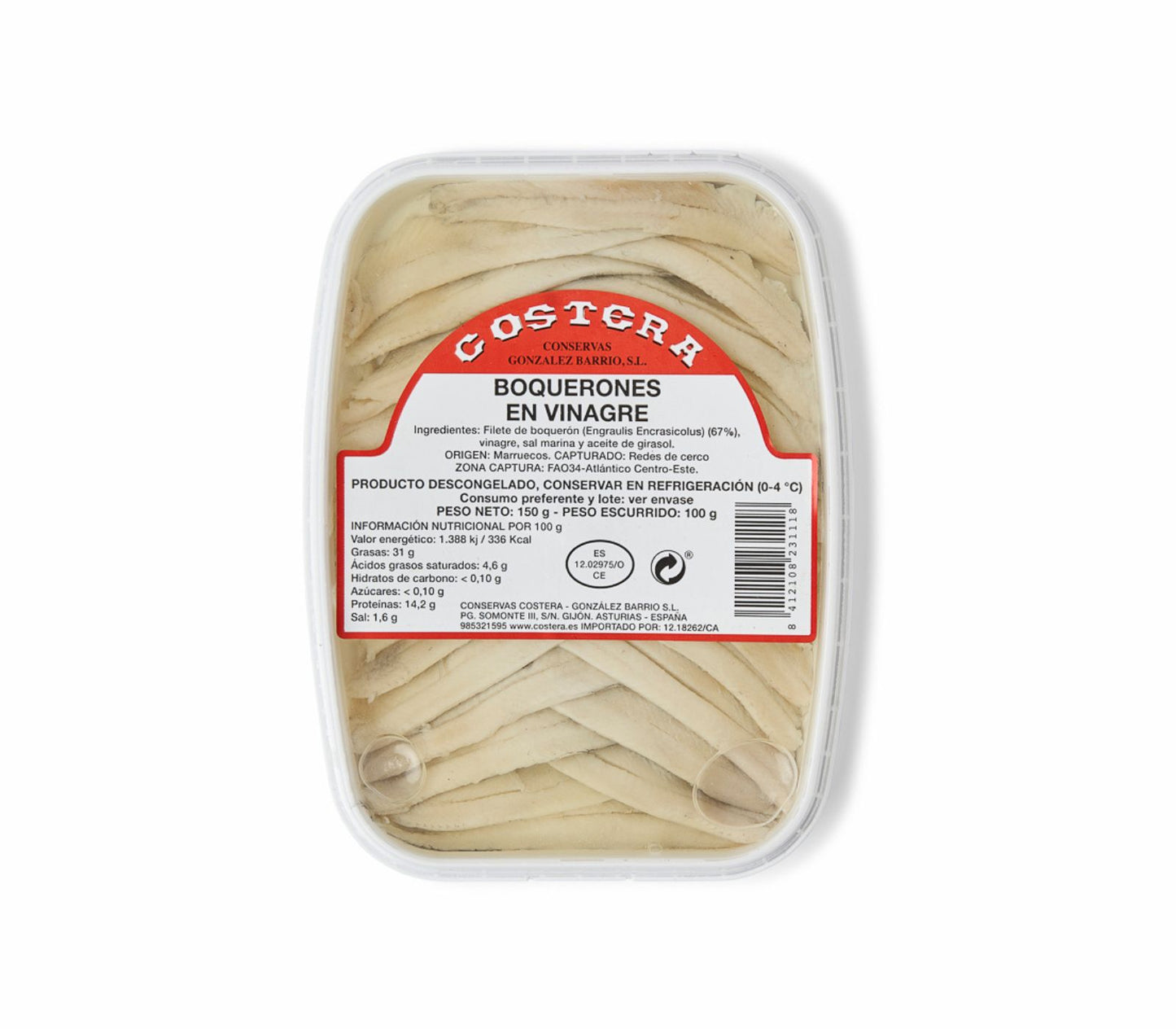 Boquerones en vinagre bandeja de 150 gr.